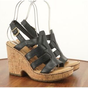 Born Black Leather Wedge Sandals
